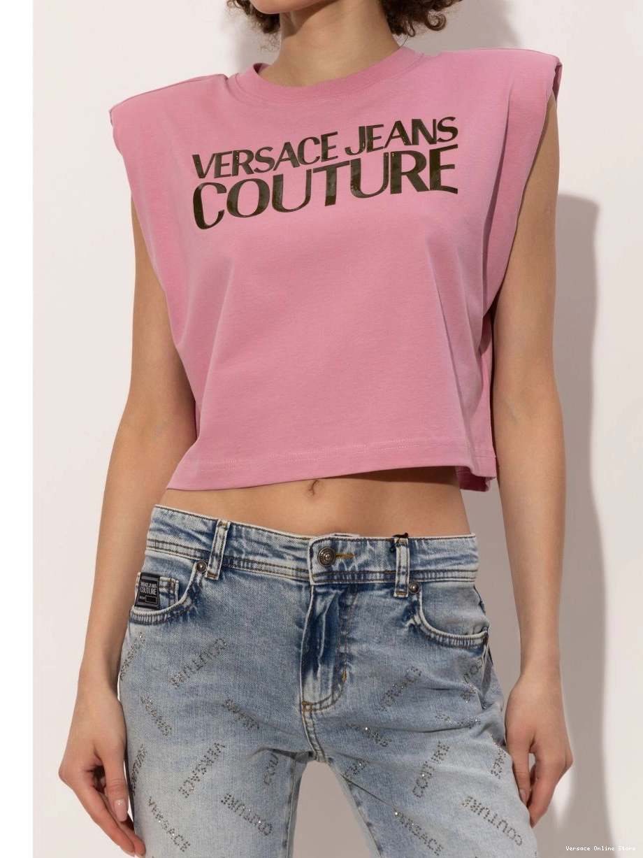 Cheap top Couture Women crop Jeans Versace logo-print 0721